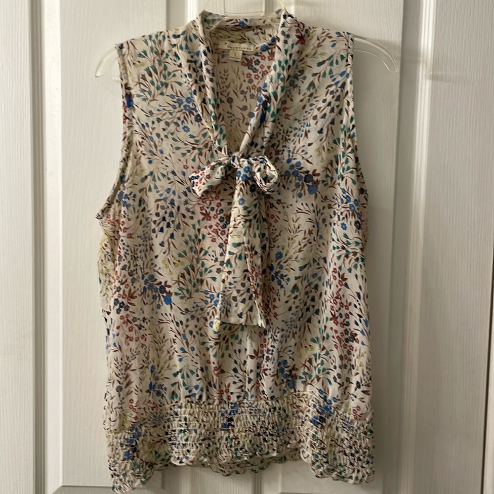 Charlotte Russe sleeveless sheer floral watercolor print bow front blouse size L